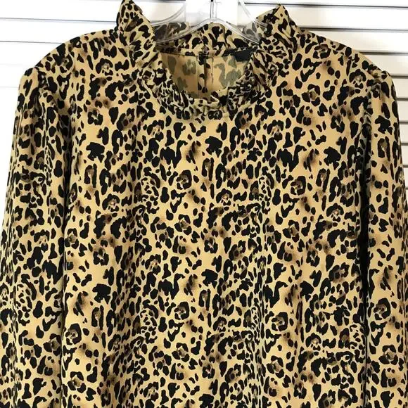 J. Crew Leopard Print Ruffled Neck Long Balloon Sleeve Blouse 2X - Picture 7 of 9